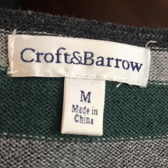 Sweater with Attached Inner Light Weight Sweater Shirt Gray Green Striped M - Picture 12 of 13